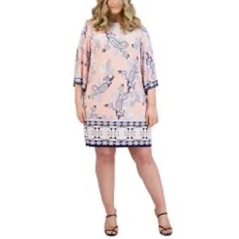 Womens Sandra Darren Women's 3/4 Paisley Puff Print Shift Dress Sz 2X Wedding